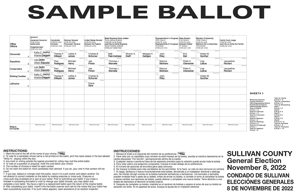 Sample Ballots For Upcoming Elections Sullivan County Ny 2617